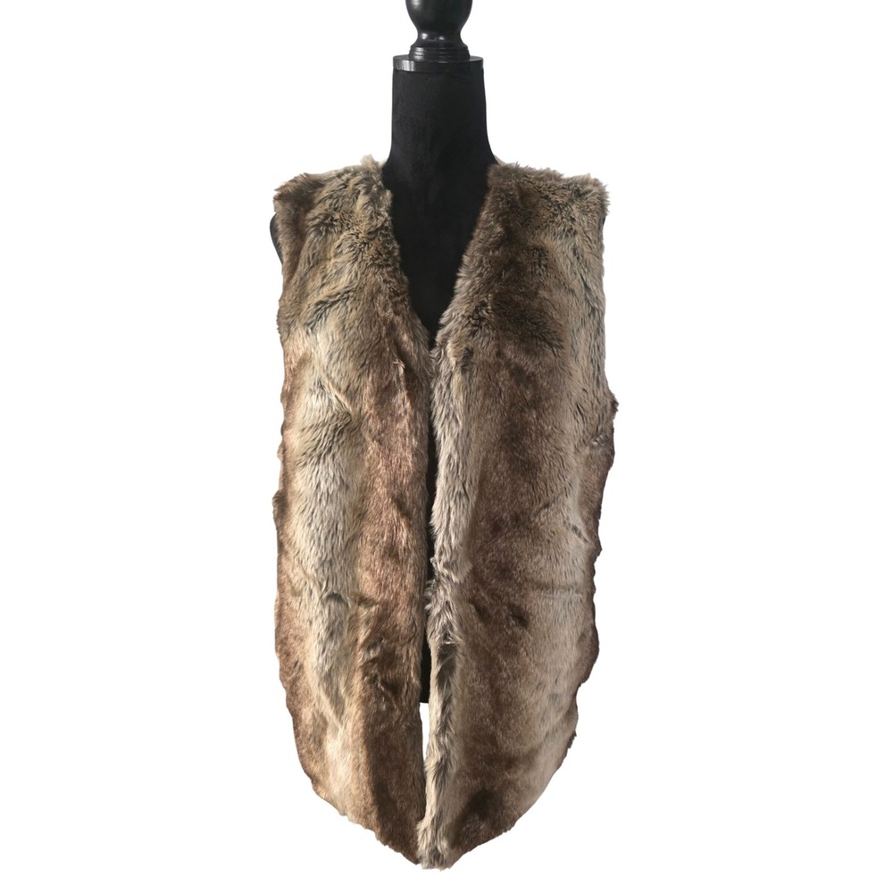 Liz Claiborne Women's Faux Fur Knit Vest jacket Beige XL A3
